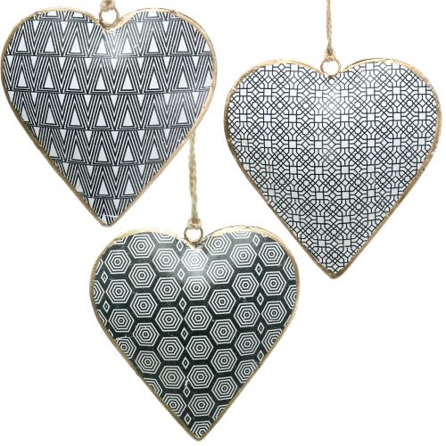 Floristik24 Hart om op te hangen zwart wit met patroon 10cm 3st