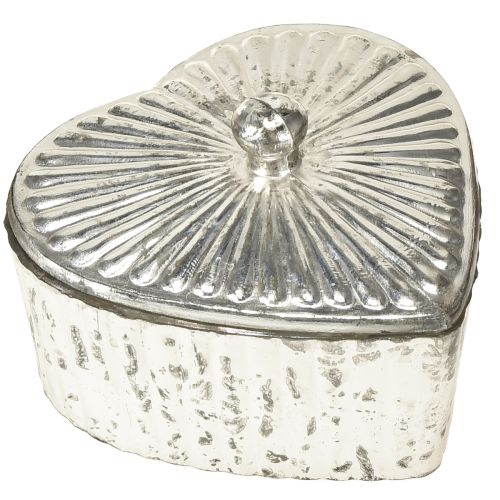 Floristik24 Hartvormig blik met deksel, glazen blik met hart, champagne, 15,5×15×10cm