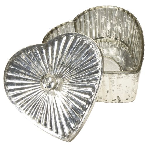 Artikel Hartvormig blik met deksel, glazen blik met hart, champagne, 15,5×15×10cm