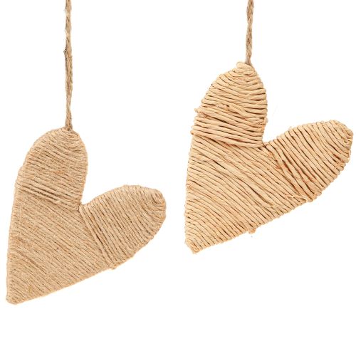 Harten om op te hangen hennep en raffia decoratie natuurlijk H10,5cm 8 stuks