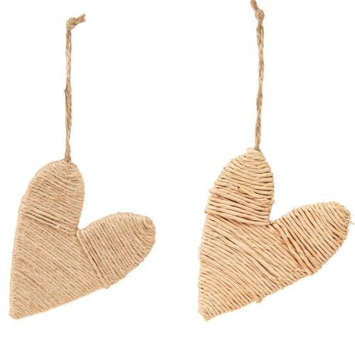 Artikel Harten om op te hangen hennep en raffia decoratie natuurlijk H10,5cm 8 stuks