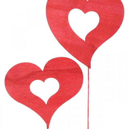 Artikel Bloemsteker hart, houten decoratie om op te plakken, Valentijnsdag, rode siersteker, Moederdag L31-33cm 24st