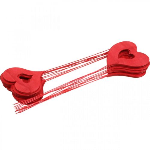Floristik24 Bloemenplug hart, houten decoratie om op te plakken, Valentijnsdag, decoratieve plug rood, Moederdag L31-33cm 24 stuks