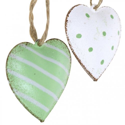 Floristik24 Metalen harten om op te hangen, Valentijnsdag, lentedecoratie, hart hanger groen, wit H3.5cm 10st
