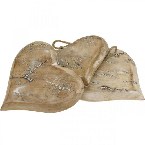Floristik24 Huwelijksdecoratie, hart hanger, Valentijnsdag, houten decoratie met patroon natuur, gewassen wit 14×15.5cm 3st