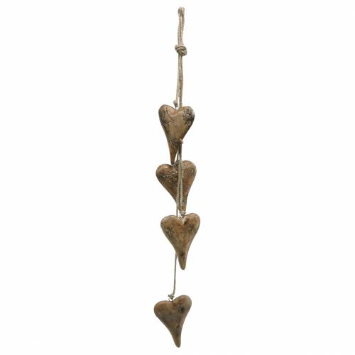 Floristik24 Houten hartjes met glitter inleg op een streng om op te hangen Naturel L60cm