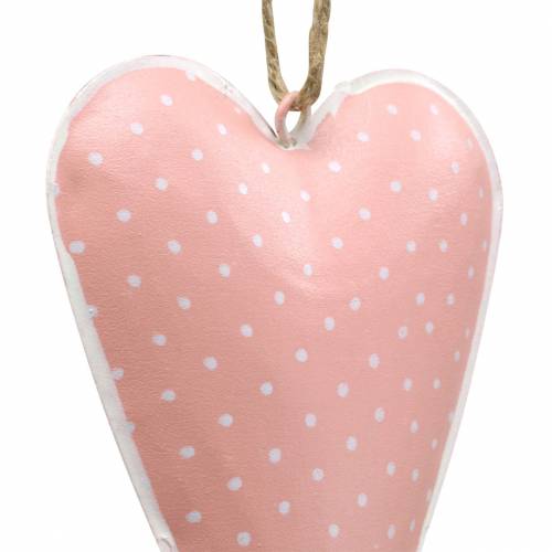 Floristik24 Hart hanger metaal oud roze, wit gestippeld H11cm 6st