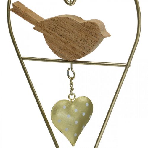 Artikel Decoratieve harten om op te hangen metaal met vogelhout 12×18cm 2st