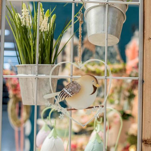 Floristik24 Harthanger met mussen, lentedecoratie, metalen hart, Valentijnsdag, vogelhart 4st