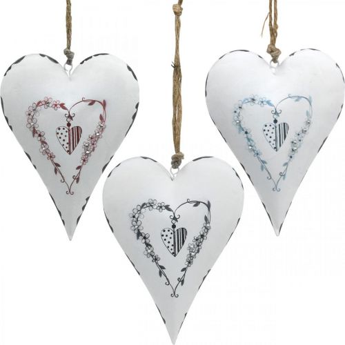 6 Metalen Hangharten Blauw Wit Geel - Lentedecoratie Paasdecoratie 7 Cm