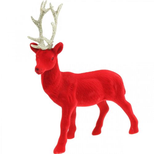 Decoratief hert decoratief figuur decoratief rendier gevlokt rood H28cm