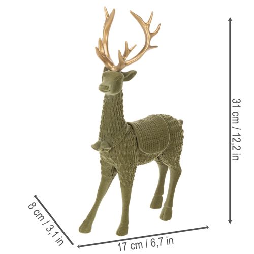 Decoratieve staande hertenfiguur, bekleed met fluweel en voorzien van gewei, 31 cm | Floristik24.nl