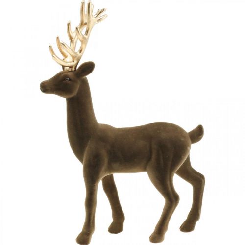 Floristik24 Deco decoratiefiguur hert deco rendier gevlokt bruin H37cm