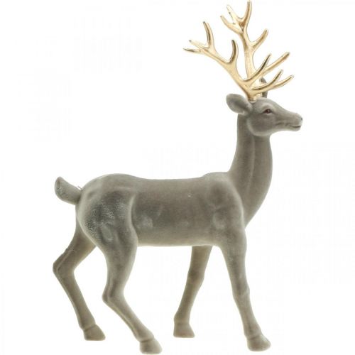 Decoratief hert decoratief figuur decoratief rendier gevlokt grijs H46cm