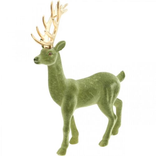 Floristik24 Decoratief hert decoratief figuur decoratief rendier gevlokt groen H37cm