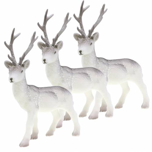Floristik24 Decoratief Rendier Wit met Glitter – Winter Kerstdecoratie 20cm 3st