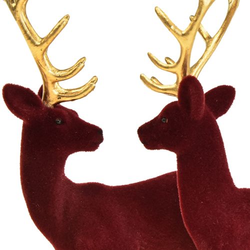 Floristik24 Hert Deco Rendier Bordeaux Goud Kalf Gevlokt 20cm Set van 2