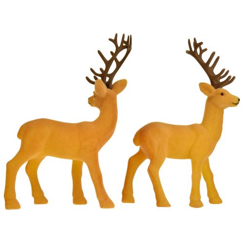 Artikel Hert deco rendier geelbruin geflockt H20,5cm set van 2