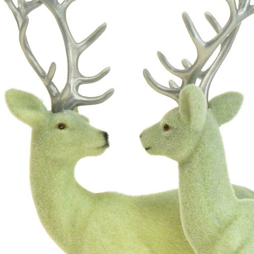 Artikel Hert decoratief rendier groen grijs kalf geflockt 20cm set van 2