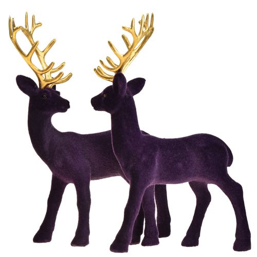Hert Deco Rendier Violet Goud Kalf Gevlokt 20cm Set van 2