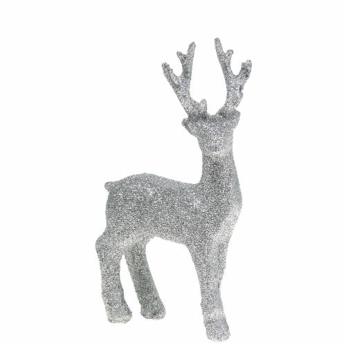 Floristik24 Decoratief figuur hert zilver glitter 9cm x 16cm