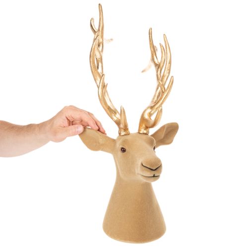 Decoratieve sculptuur van een hertenkop met groot gewei, 52 cm. | Floristik24.nl