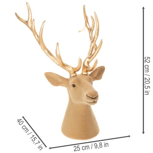 Decoratieve sculptuur van een hertenkop met groot gewei, 52 cm. | Floristik24.nl