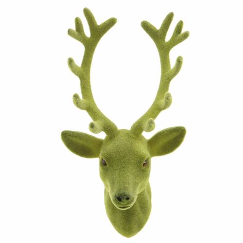 Artikel Decoratieve hertenkop gevlokt mosgroen 10cm x 20cm 3 st
