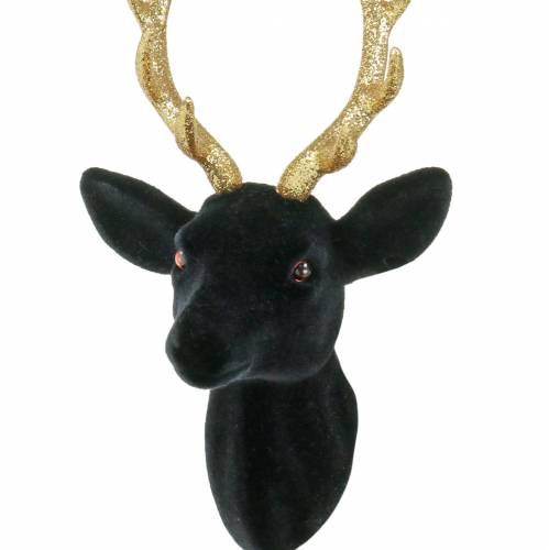 Floristik24 Decoratieve hertenkop geflockt zwart, goud 10cm x 20cm 3st