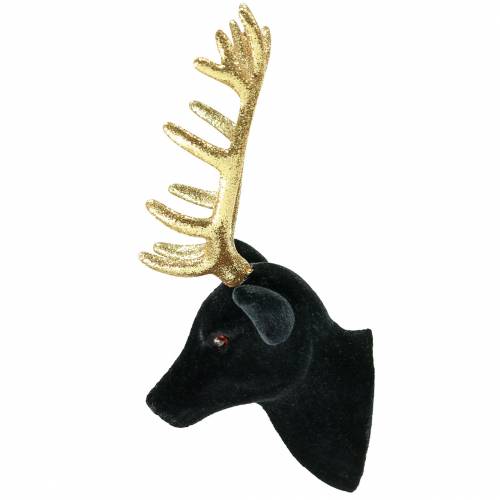 Floristik24 Decoratieve hertenkop geflockt zwart, goud 10cm x 20cm 3st