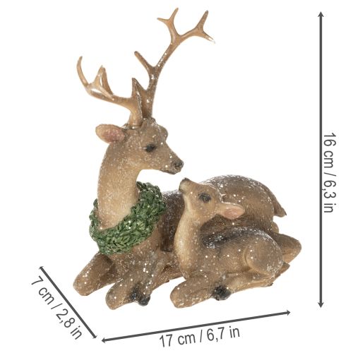 Decoratief beeldje van een hertenfamilie met sneeuw als winterversiering, 17 cm | Floristik24.nl