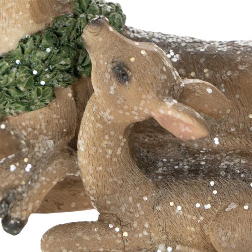 Decoratief beeldje van een hertenfamilie met sneeuw als winterversiering, 17 cm | Floristik24.nl