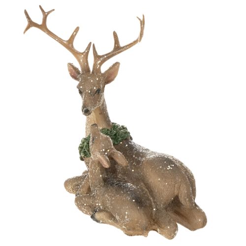 Decoratief beeldje van een hertenfamilie met sneeuw als winterversiering, 17 cm | Floristik24.nl