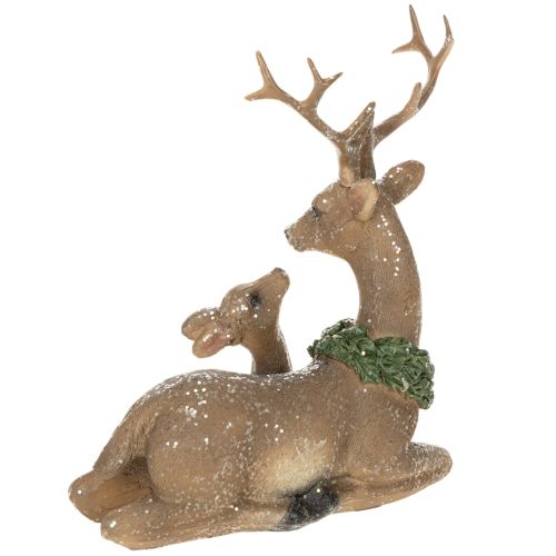 Decoratief beeldje van een hertenfamilie met sneeuw als winterversiering, 17 cm | Floristik24.nl