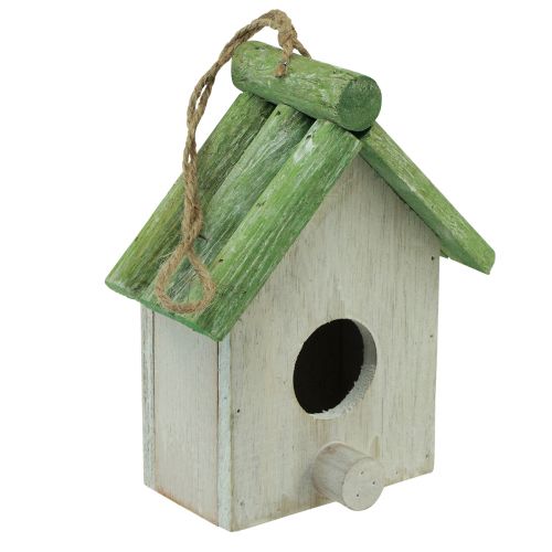 Artikel Hangdecoratie vogelhuisje hout groen wit 14,5×7,5×17,5cm