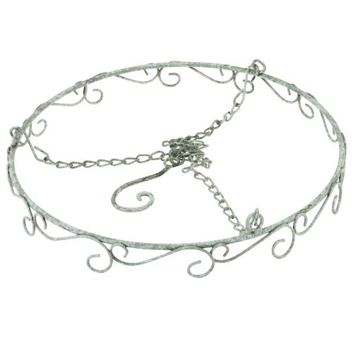Floristik24 Hangdecoratie metalen sierring wit shabby chic Ø30cm H30cm