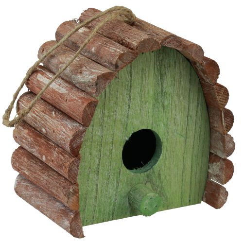 Artikel Hangdecoratie vogelhuisje met rond dak hout groen bruin 16,5×10×17cm