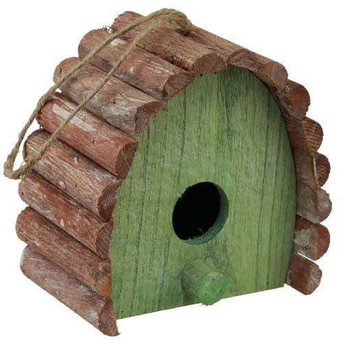 Floristik24 Hangdecoratie vogelhuisje met rond dak hout groen bruin 16,5×10×17cm