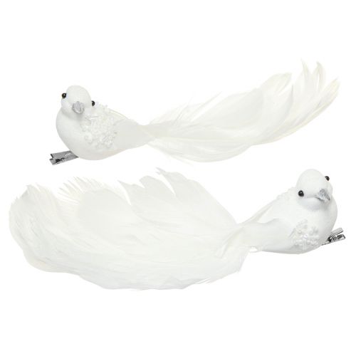 Artikel Bruiloftsdecoratie duiven als koppel duiven op clip wit 22cm 2 st