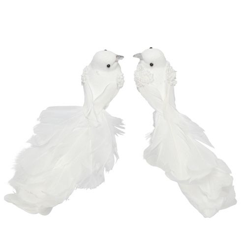 Artikel Bruiloftsdecoratie duiven als koppel duiven op clip wit 22cm 2 st