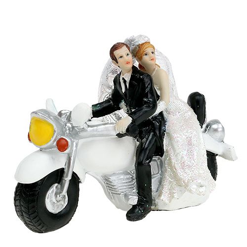 Trouwfiguur bruid en bruidegom op motor 9 cm