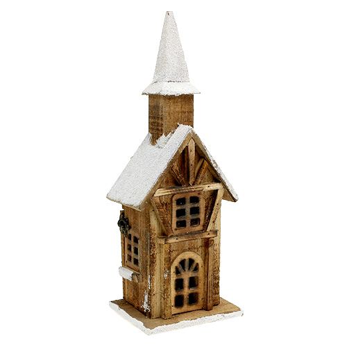 Floristik24 Houten kerk met LED-verlichting naturel, wit 42cm