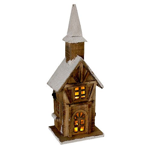 Floristik24 Houten kerk met LED-verlichting naturel, wit 42cm