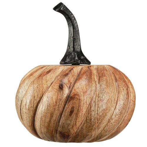 Artikel Houten pompoen met metalen handvat naturel zwart Ø12cm H13cm