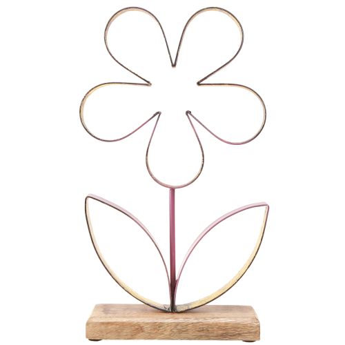 Artikel Houten metalen decoratieve bloem op voet oudroze goud H35cm