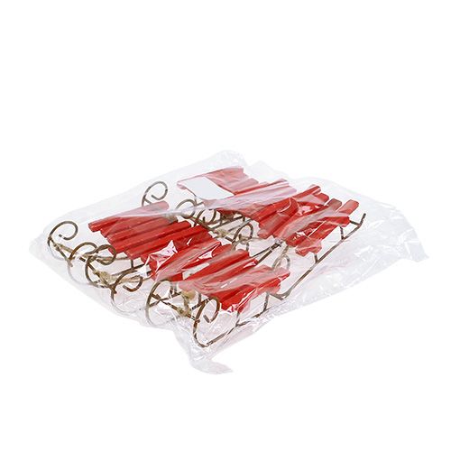 Artikel Houten slee om op te hangen rood 12cm x 4,5cm x 3,5cm 6 st