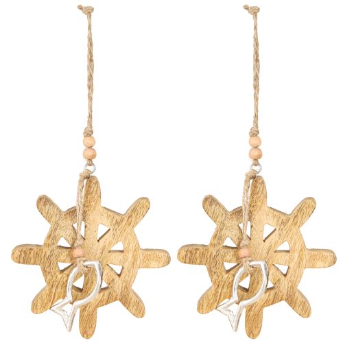 Artikel Houten stuurwiel decoratie metalen vis hanger Ø12cm 2st