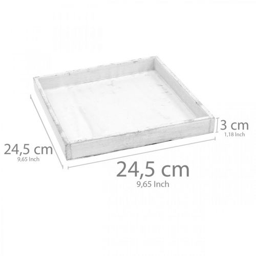Floristik24 Decoratief dienblad wit vierkant houten dienblad shabby chic 24,5×24,5cm