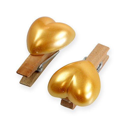 Floristik24 Houten clip hart goud 3.5cm 24st