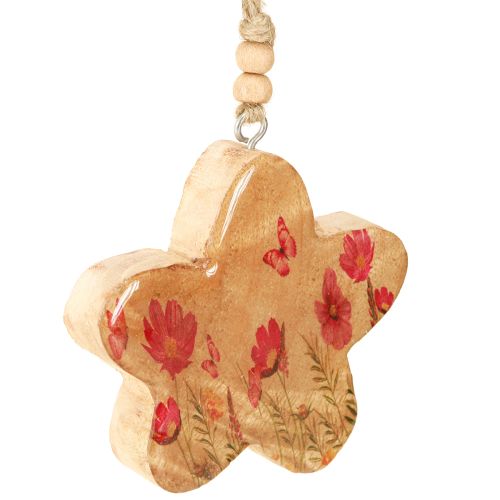 Artikel Houten hanger Lentebloemen in natuurlijk roze H9cm 4 st.